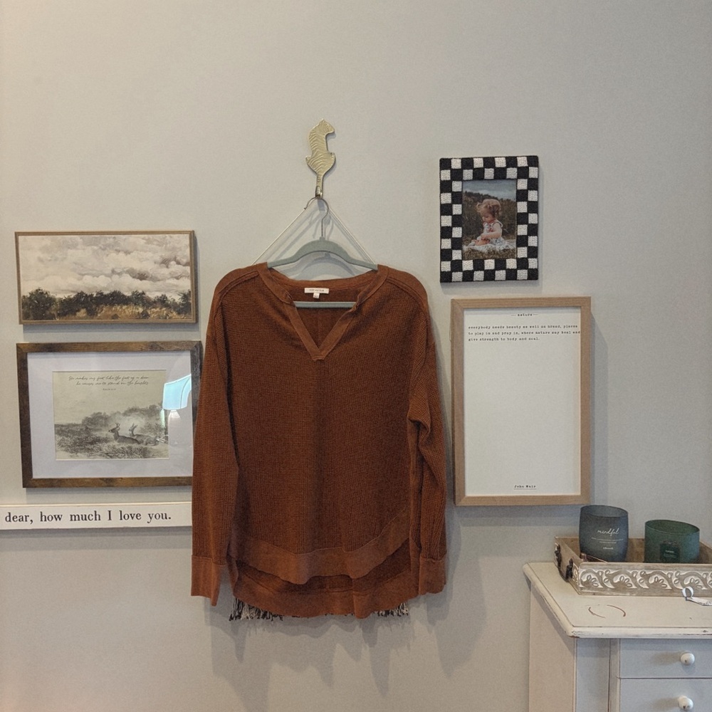 Women's Brown V-Neck Top